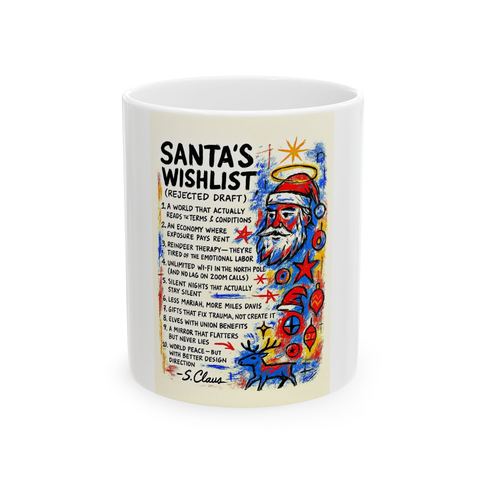 Santa's Wishlist Ceramic Mug, Funny Christmas Coffee Cup, Gift for Holiday Lovers, Seasonal Home Decor, Festive Beverage Container